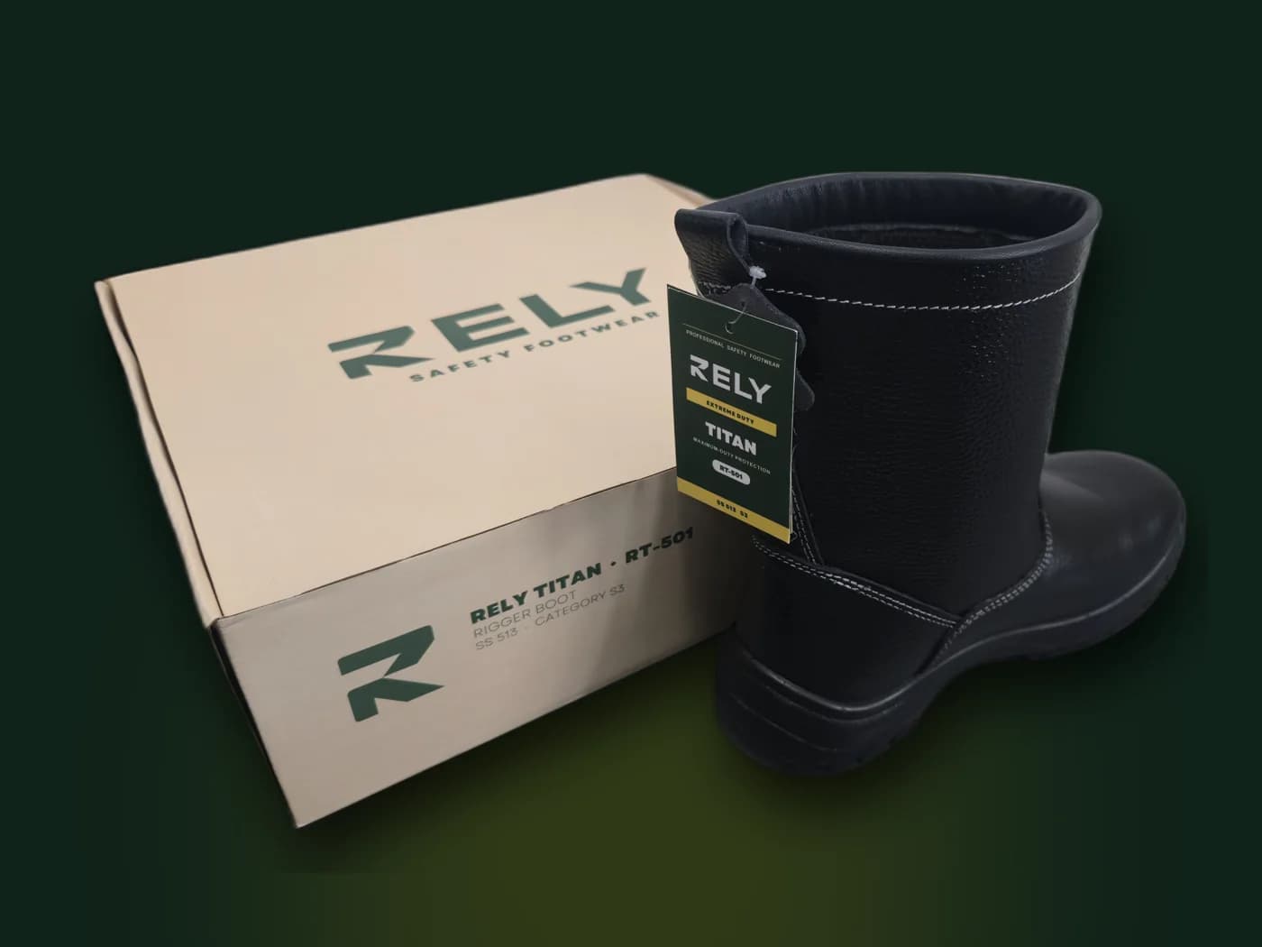 Rely Titan with hang tag on the box
